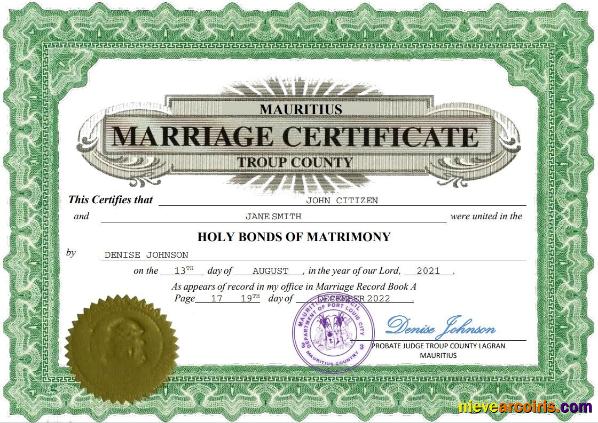 Mauritius marriage certificate